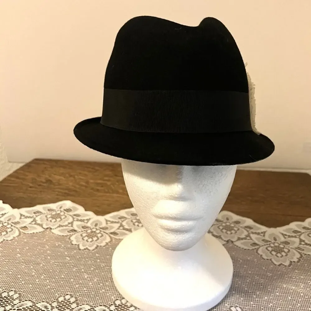 San Diego Hat Co Womens Black Felt Fedora Hat Rosette Accent One Size